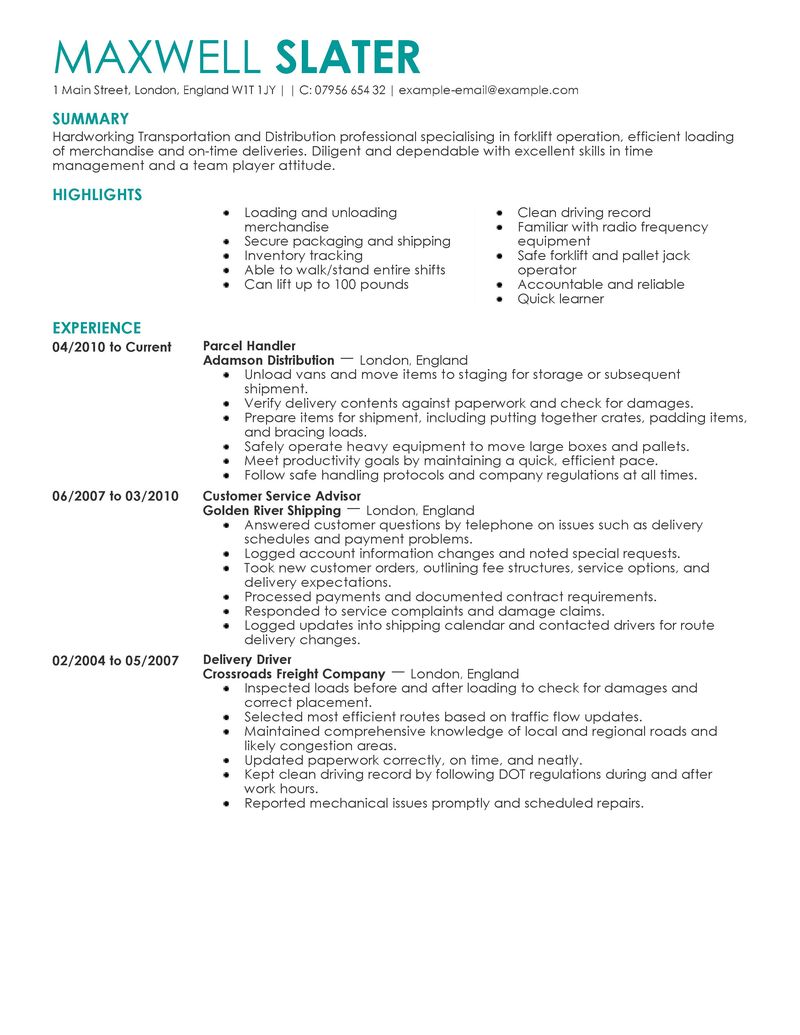pizza delivery driver resume