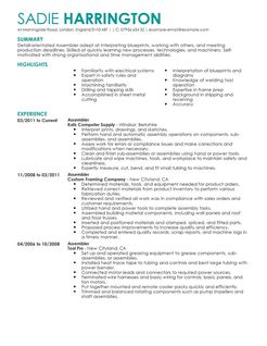 assembly resume samples