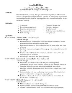 Free restaurant manager resume samples