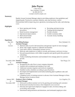 Assistant store manager resume templates