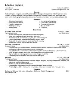 resume for assistant manager