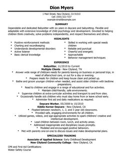Child care babysitting resume chef