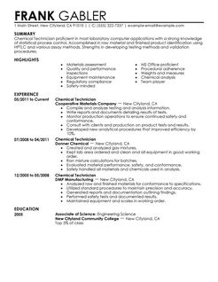 chemical technician resumes