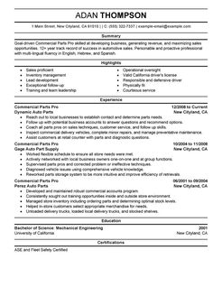 Parts professional resume