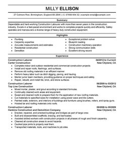 construction laborer resume example and samples