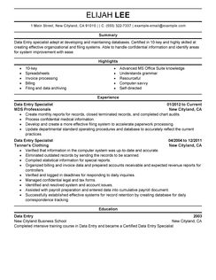 data entry resume sample