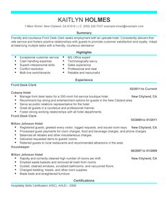 hotel front desk sample resumes