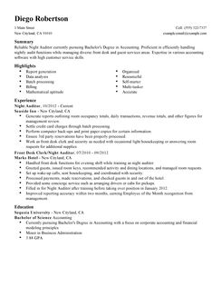 Hotel night auditor cover letter sample