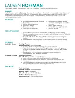 Sample college professor resume