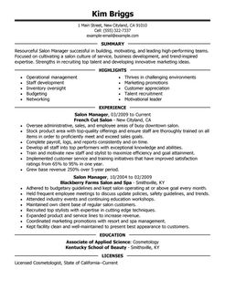 Salon management resume examples