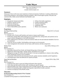 Banquet server resume