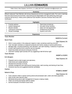 fast food restaurant crew member resume samples