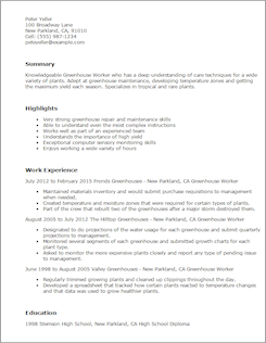 Resume Template Greenhouse Worker