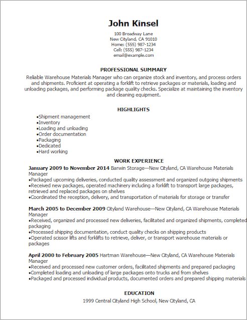 Resume help for materials production