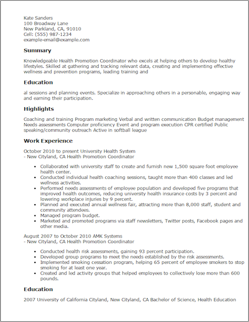 health promotion coordinator cover letter sarahepps com recreation coordinator cover letter