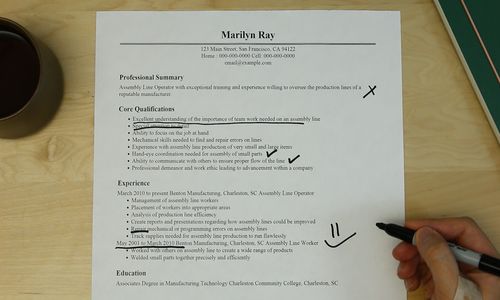 resume for assembly line worker