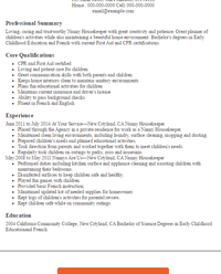 nanny housekeeper resume sample