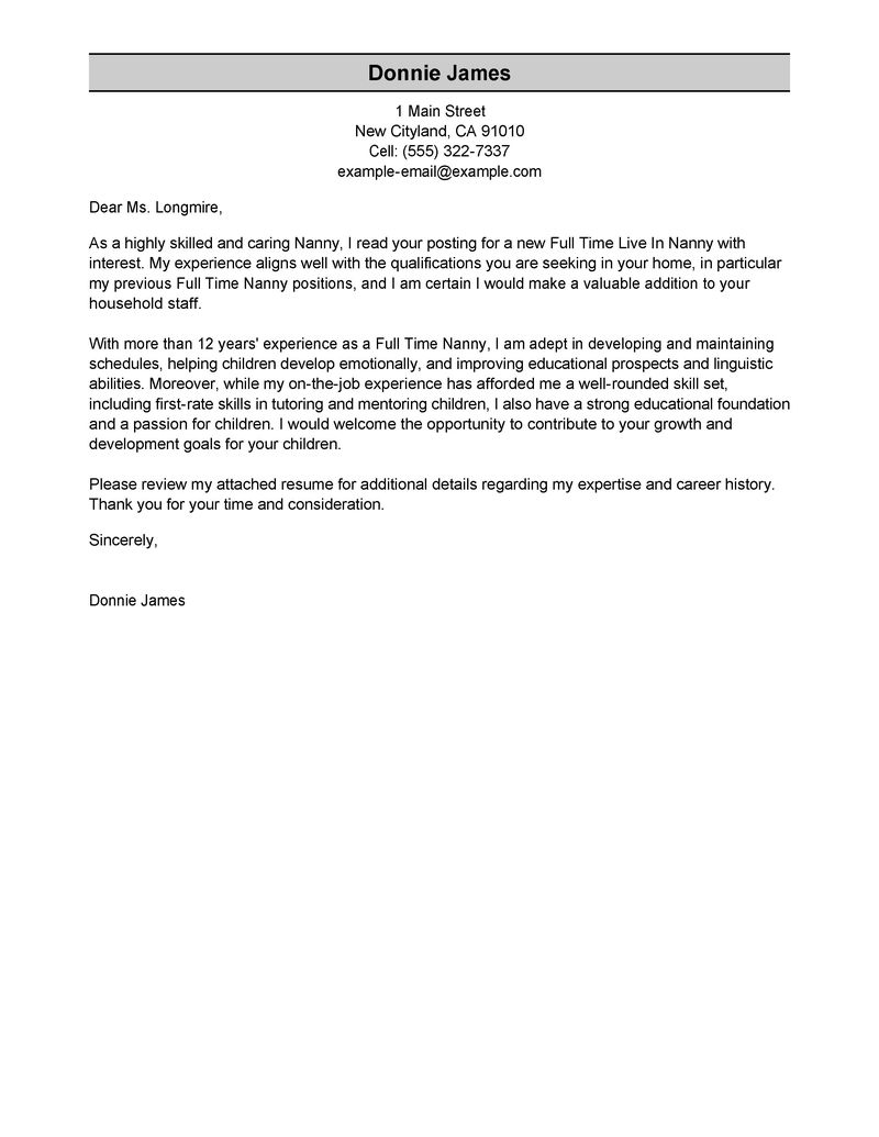 cover letter for nanny job
