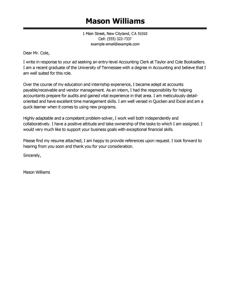 Account Clerk Cover Letter Accounting Clerk Cover Letter Examples