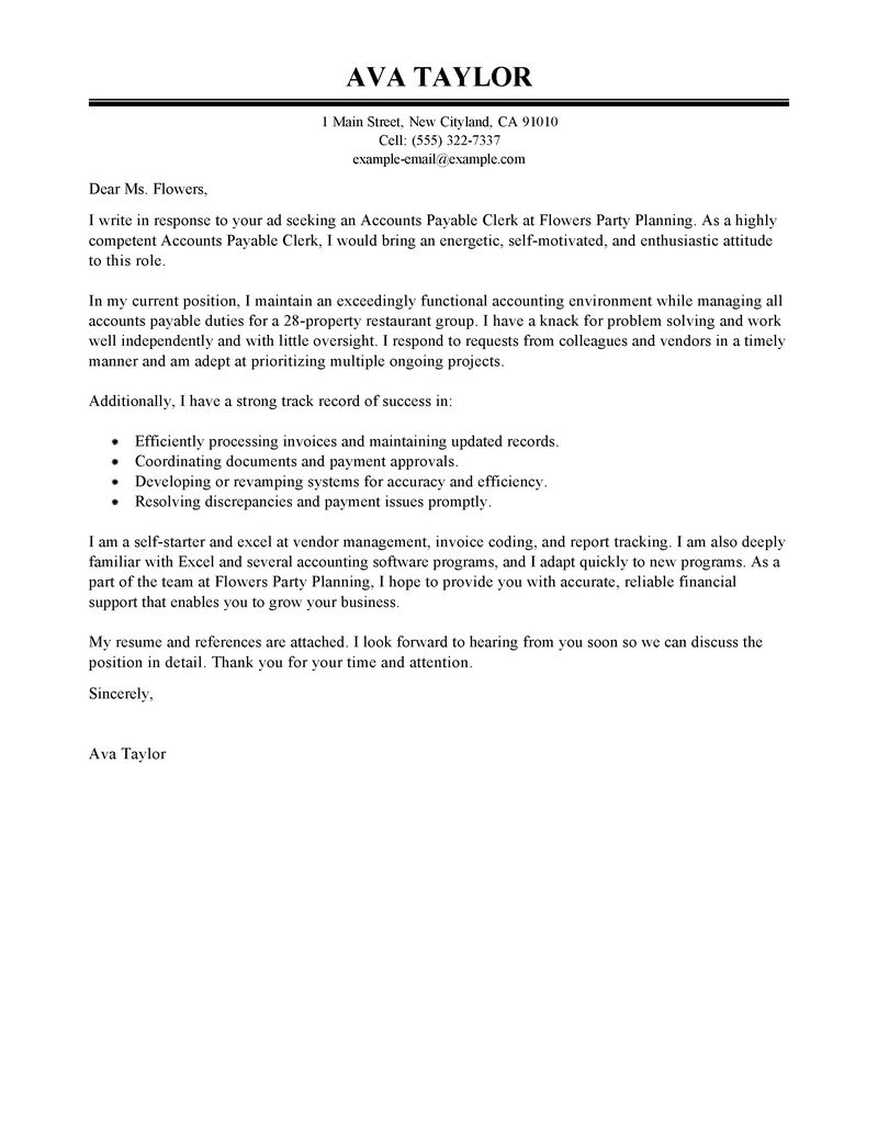 Account payable cover letter templates