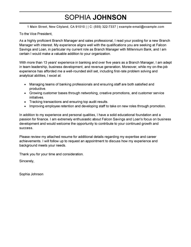 cover letter for assistant branch manager position cover letter for assistant branch manager position