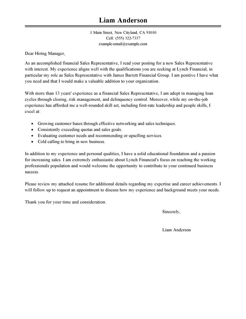 inside sales representative application letter