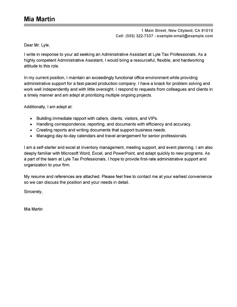 Example cover letter for assistant professor position