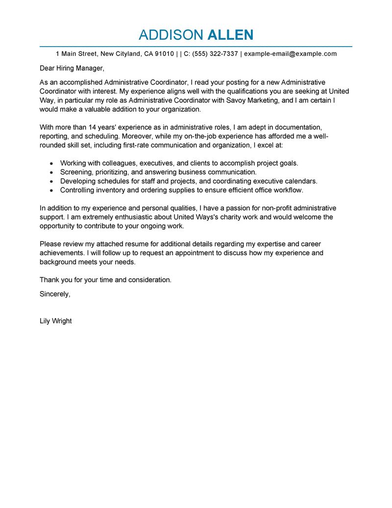 Cover letter examples for office assistant position