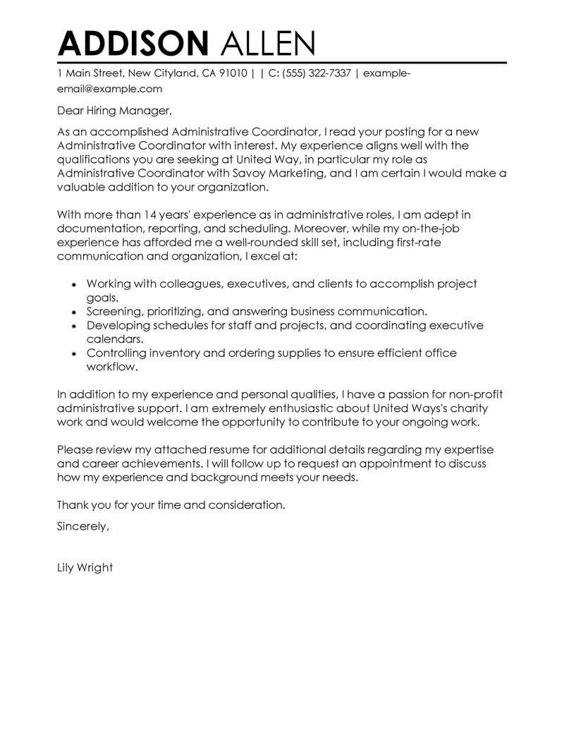 Purchasing coordinator cover letter examples