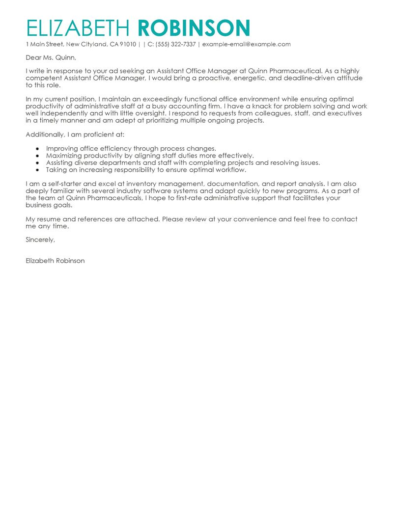 Finance and administration manager cover letter