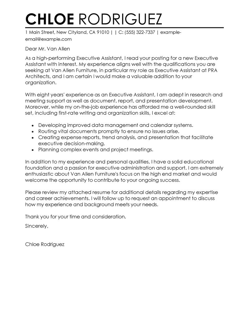 Best Executive Assistant Cover Letter Examples  LiveCareer