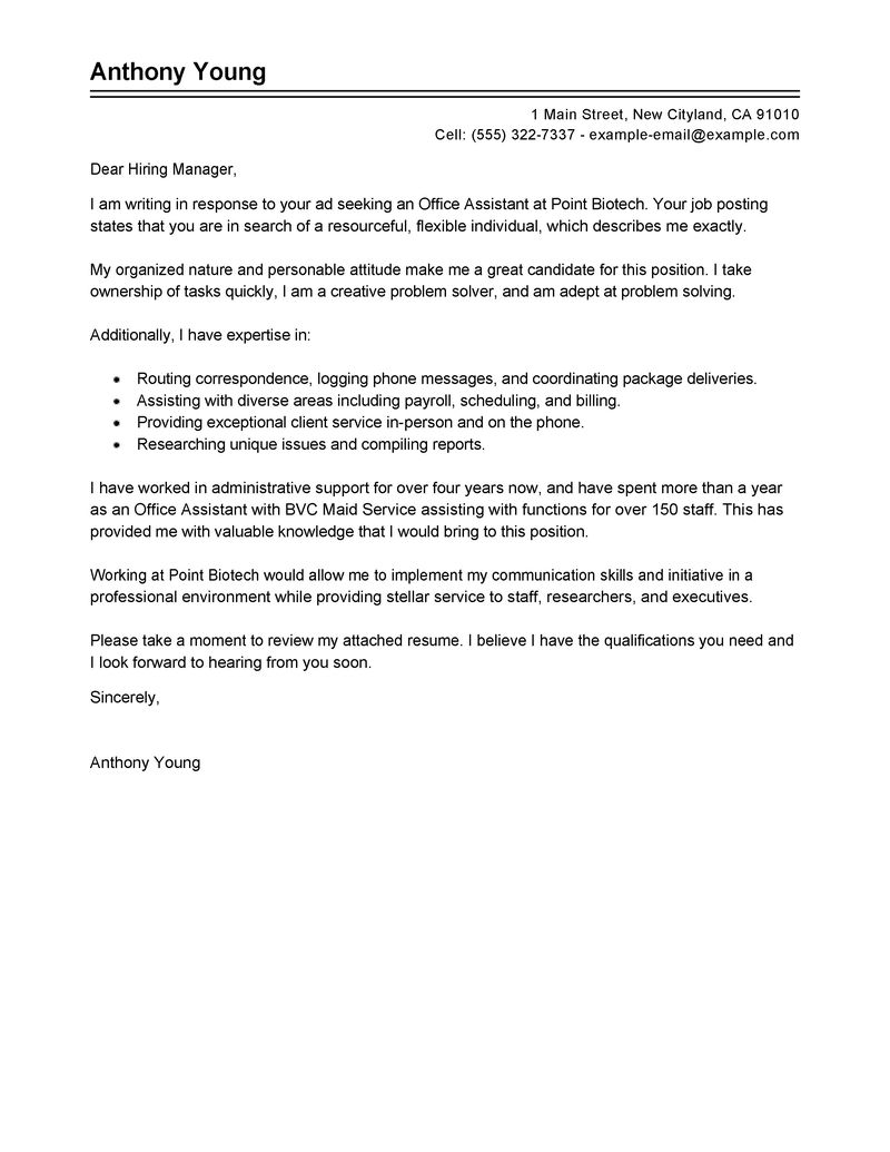 Cover letter sample for office manager position