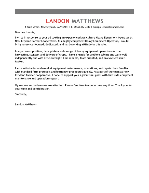 Heavy Equipment Operator Cover Letter | Sample Cover ...