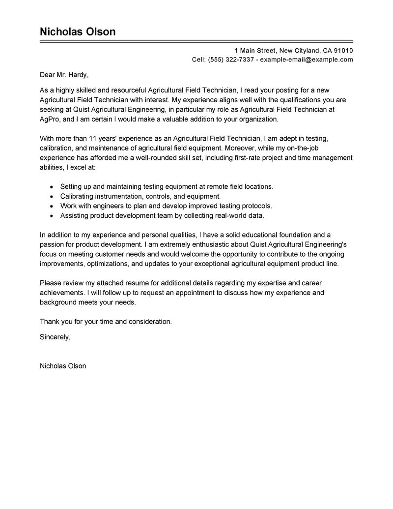 cover letter instrumentation engineer sample