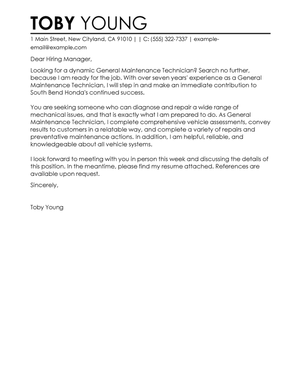 maintenance worker sample resume cover letters