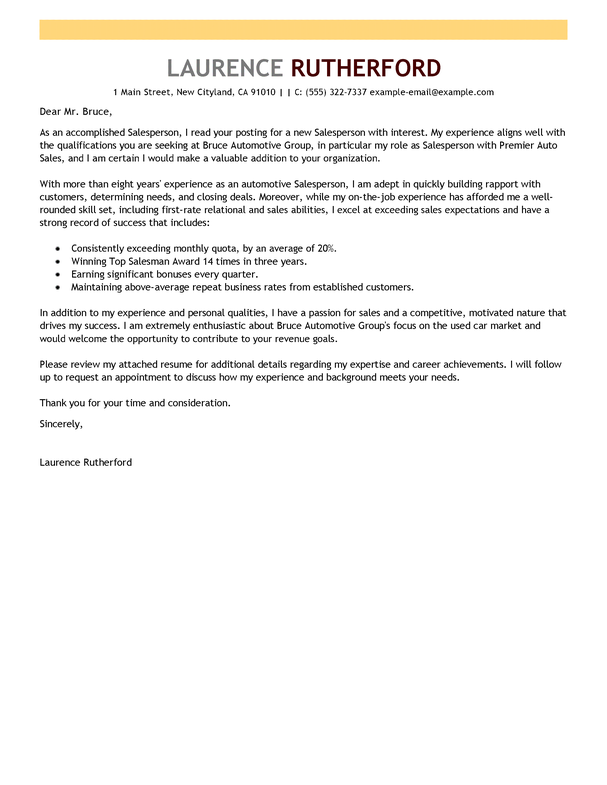 Cover letter example for salesperson