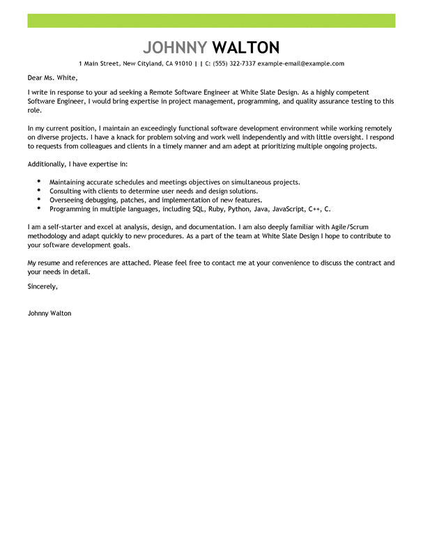 Cover Letter Examples For Software Engineering Job