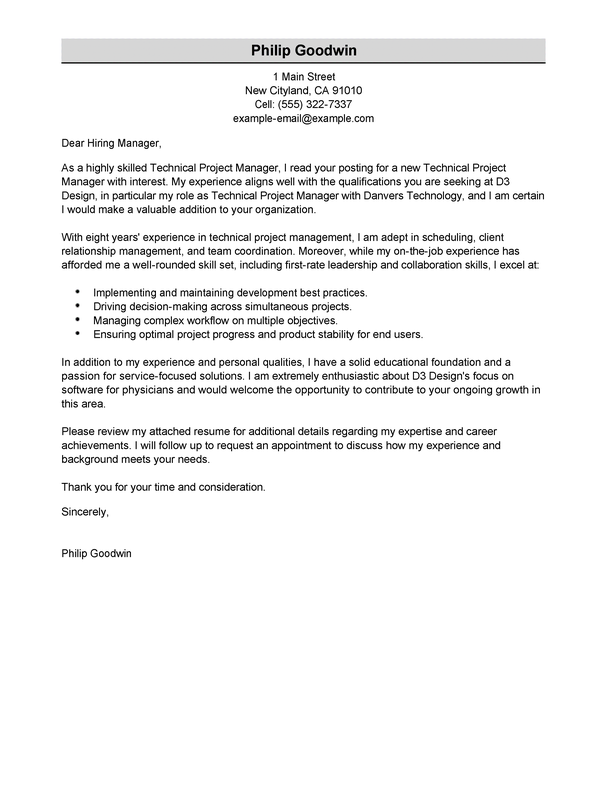 Engineering program manager cover letter