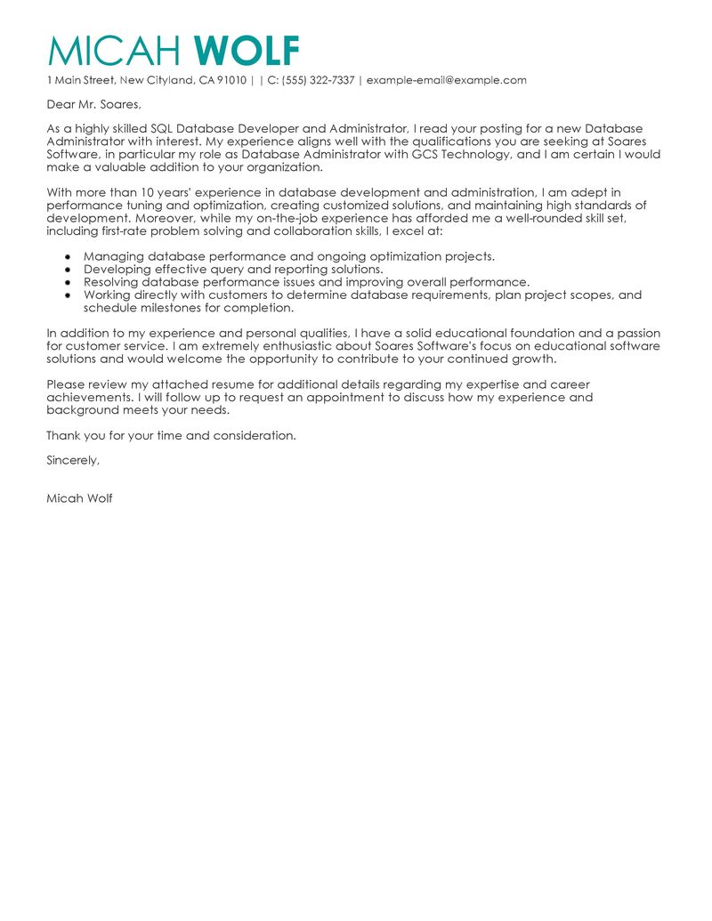 sample technology cover letter