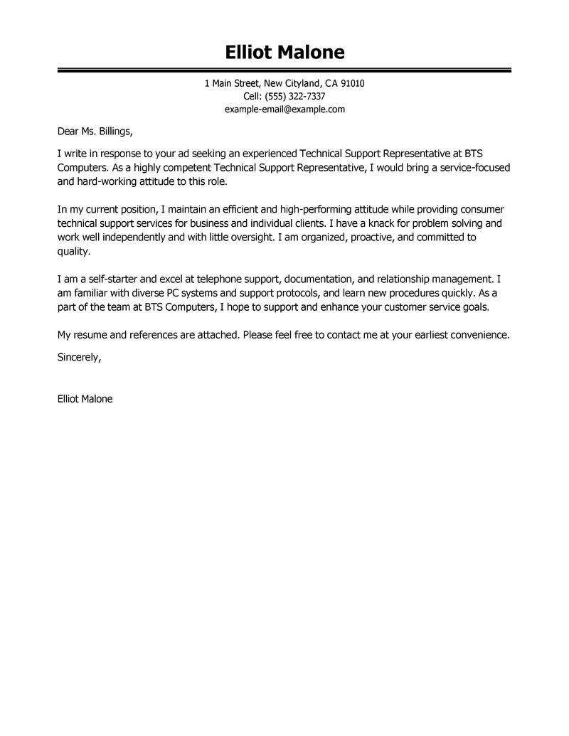 technical cover letter Technical Support Cover Letter Examples