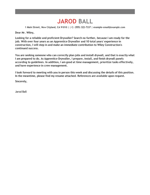 best apprentice drywaller cover letter examples livecareer can you use the same letter of recommendation for multiple colleges
