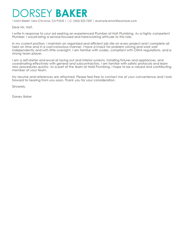 best apprentice plumber cover letter examples livecareer
