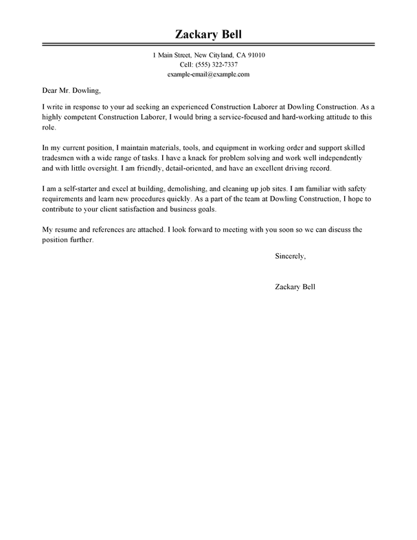 Construction sample cover letter