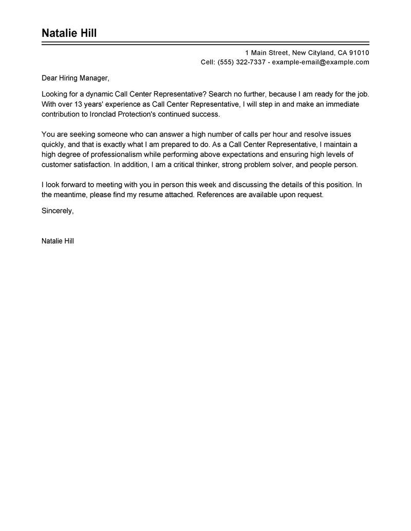 application letter for a call center position