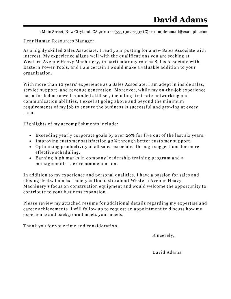 retail associate cover letter