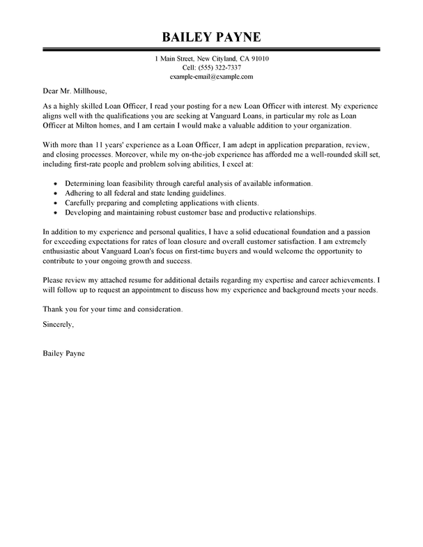 loan officer cover letter with no experience