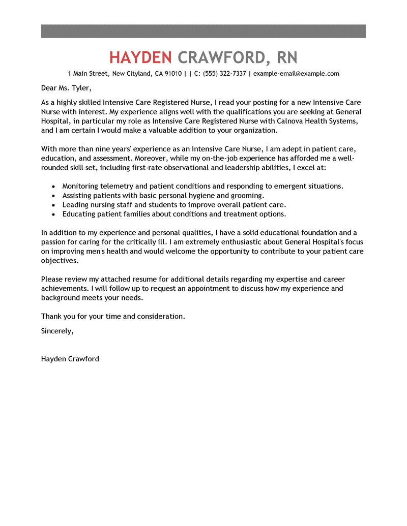 rn resume cover letter examples
