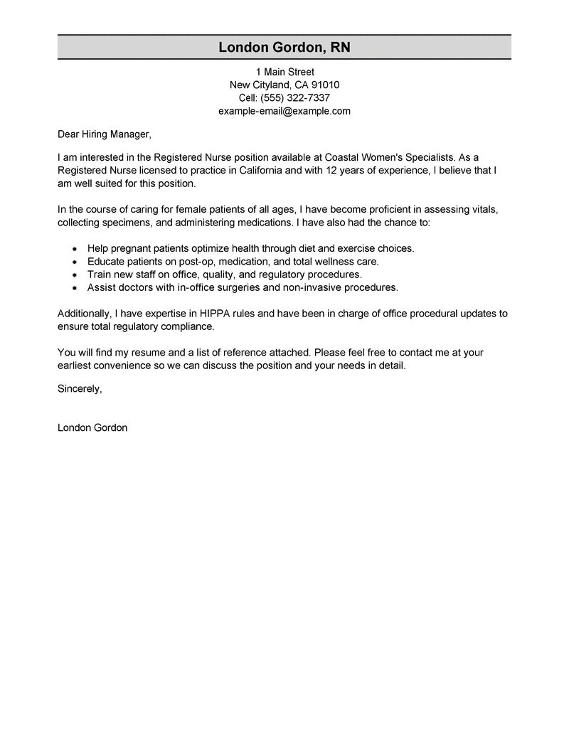 Free nursing cover letter examples