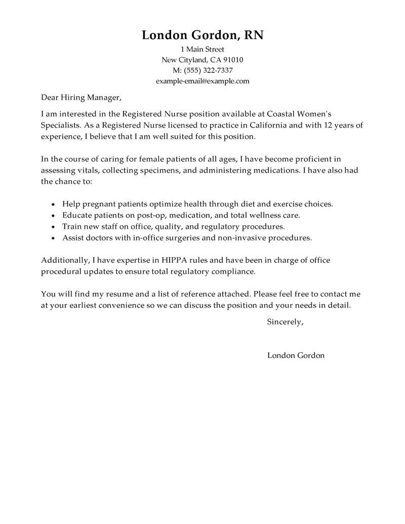 Nurses cover letter