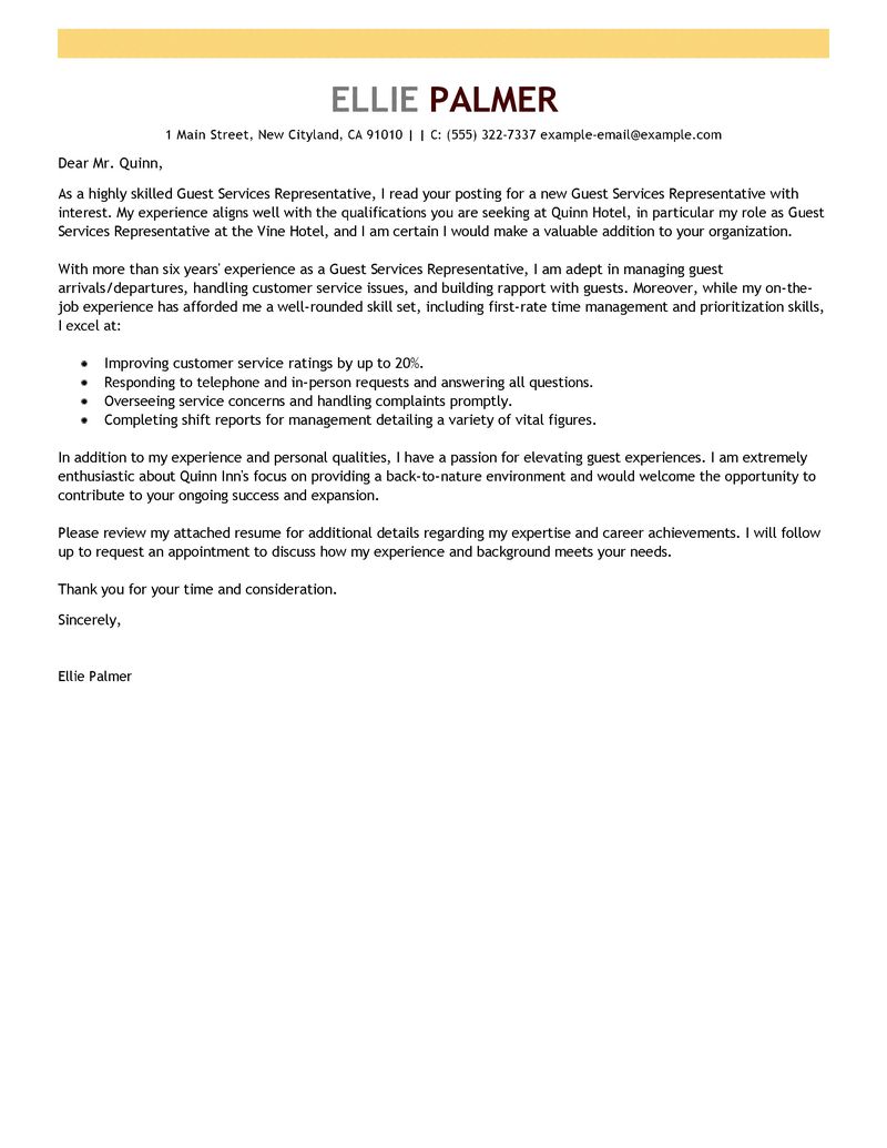 Best Guest Service Representative Cover Letter Examples 